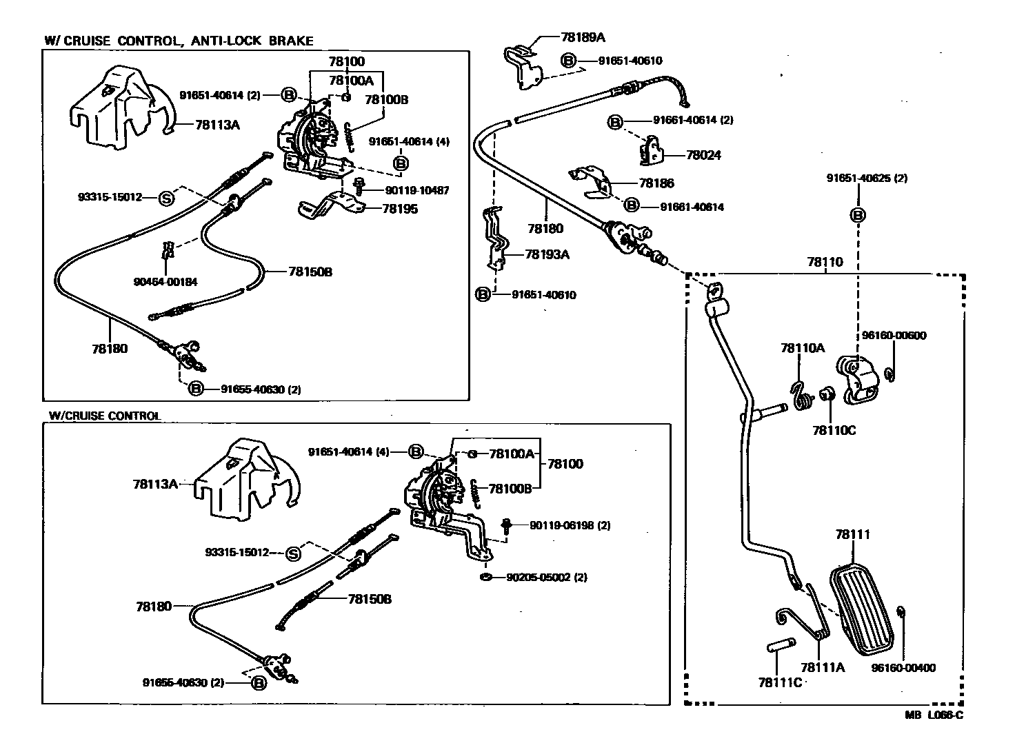 Toyota CAMRY accelerator pedal connecting rod EPC diagram — MBL066C