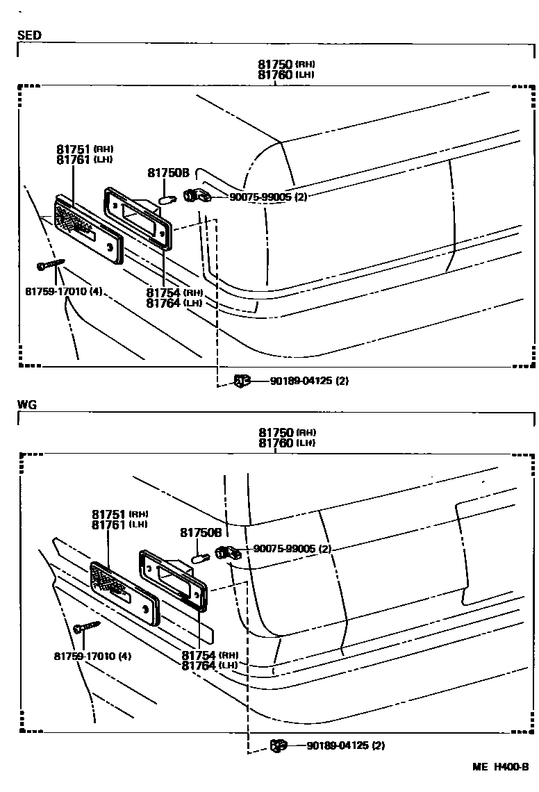 Toyota CAMRY 后侧标示灯 EPC diagram — MEH400B