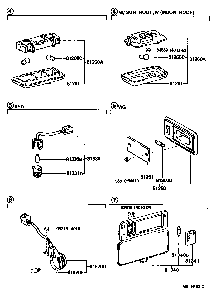 Toyota CAMRY 车内灯 EPC diagram — MEH403C