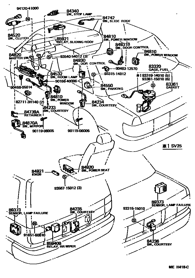 Toyota CAMRY 开关和继电器和ECU EPC diagram — MEH418C