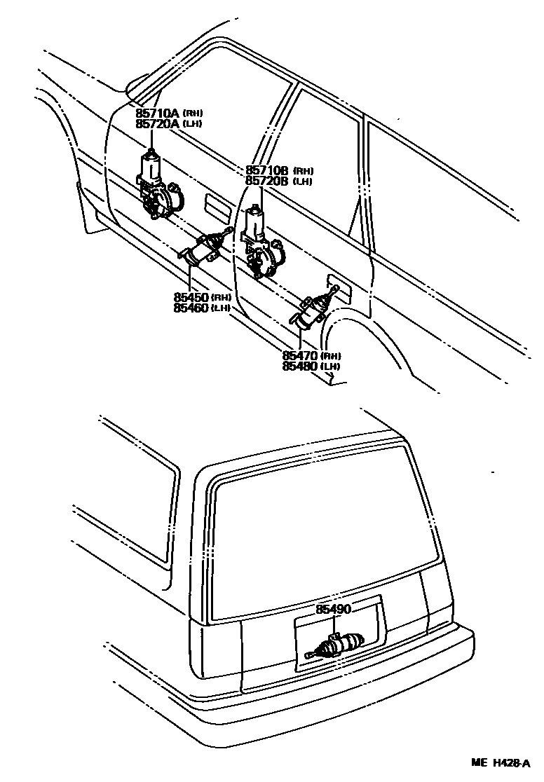 Toyota CAMRY 车门电机和车门电磁阀 EPC diagram — MEH428A