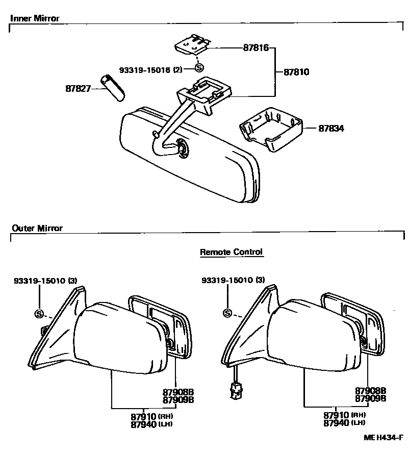Toyota CAMRY 后视镜 EPC diagram — MEH434F