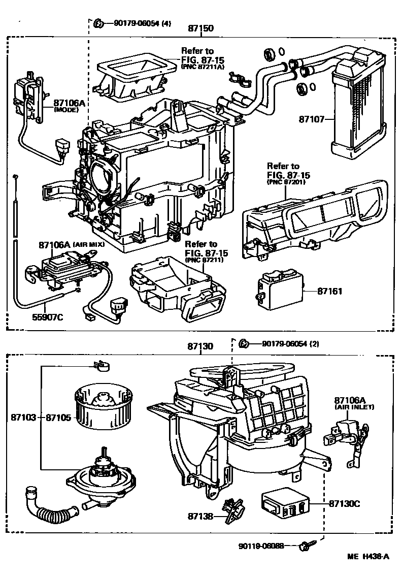 Toyota CAMRY 暖风和空调系统 - 加热装置和鼓风机 EPC diagram — MEH436A