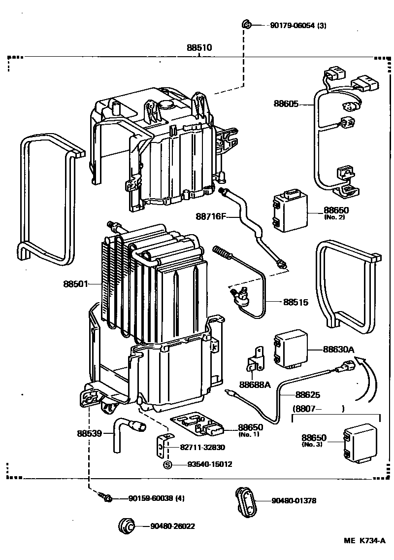 Toyota CAMRY 暖风和空调系统 - 冷却器组件 EPC diagram — MEK734A