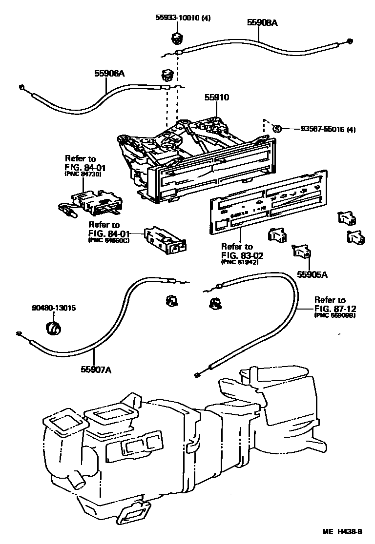 Toyota CAMRY 暖风和空调系统 - 控制器和风管 EPC diagram — MEH438B