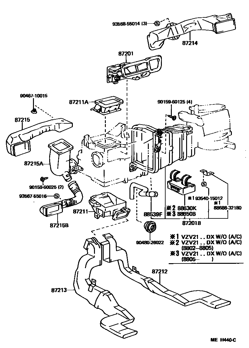Toyota CAMRY 暖风和空调系统 - 控制器和风管 EPC diagram — MEH440C