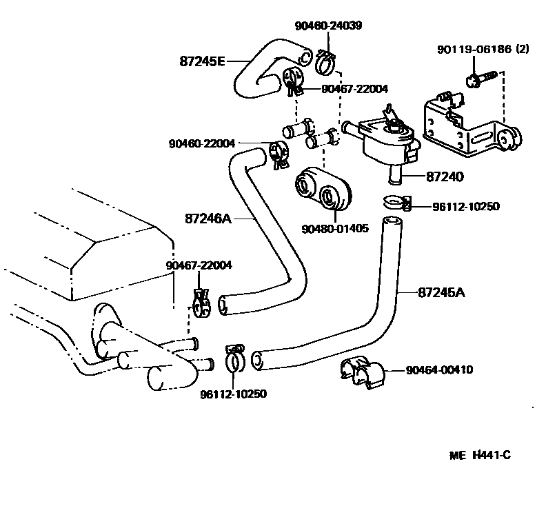 Toyota CAMRY 暖风和空调系统 - 水管 EPC diagram — MEH441C
