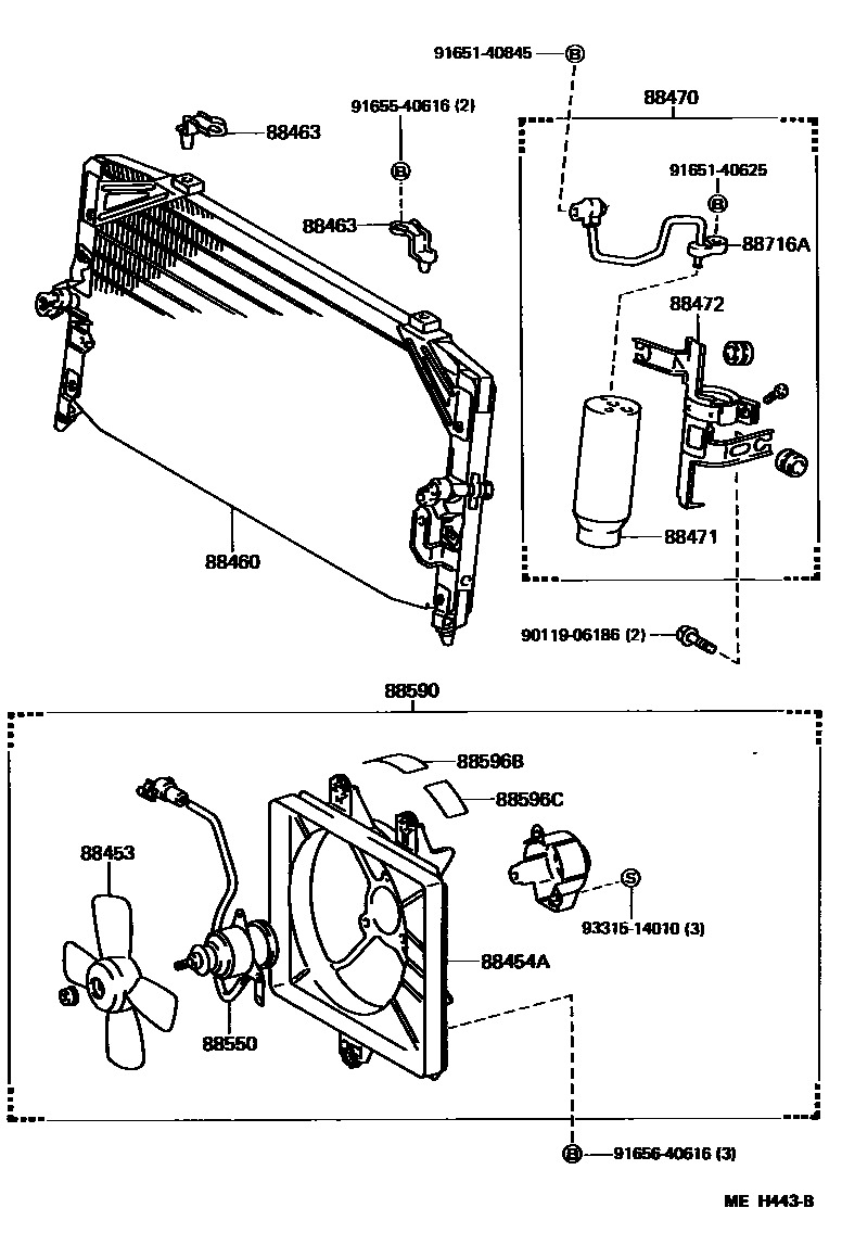 Toyota CAMRY Heating & Air Conditioning - Cooler Piping EPC diagram — MEH443B