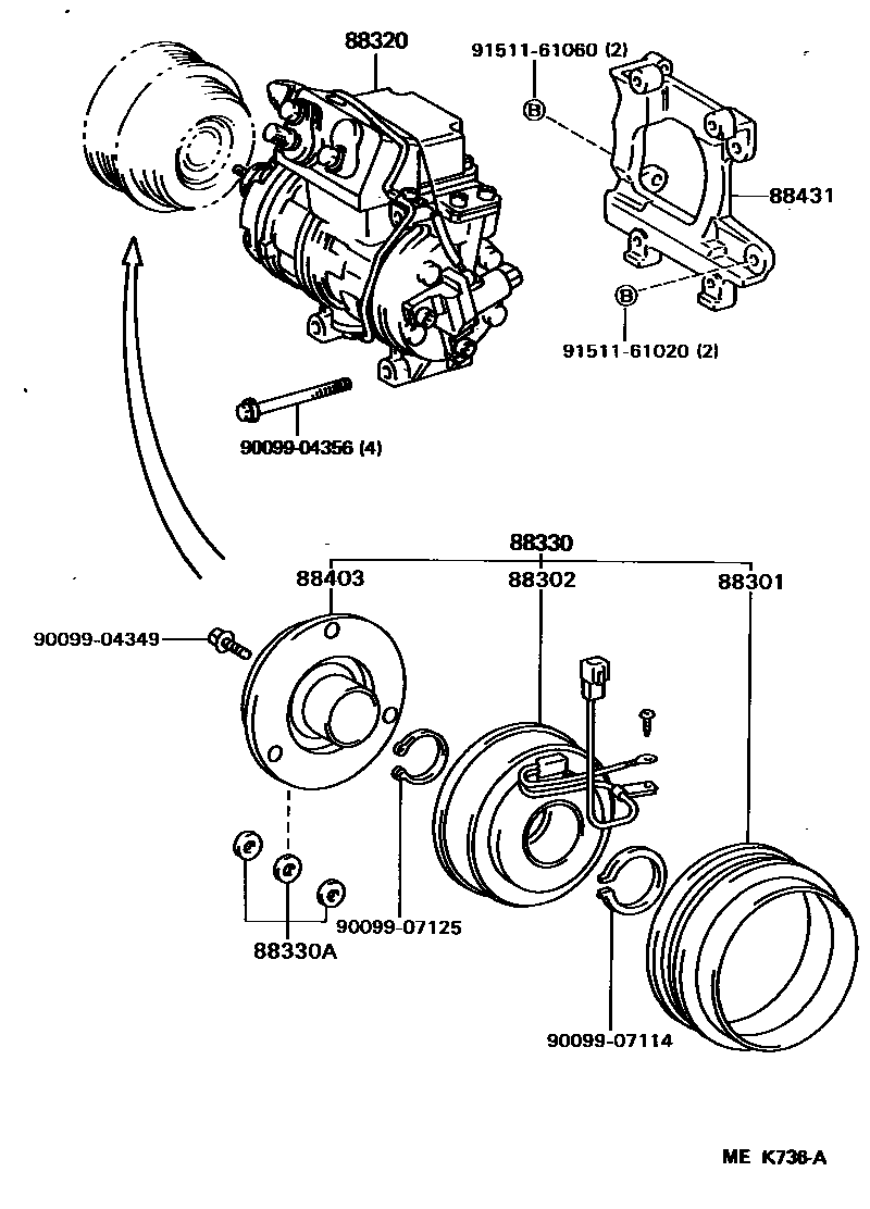 Toyota CAMRY Heating & Air Conditioning - Compressor EPC diagram — MEK736A