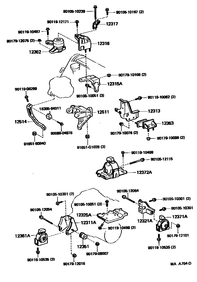 Toyota CAMRY Engine Mounting EPC diagram — MAA764D