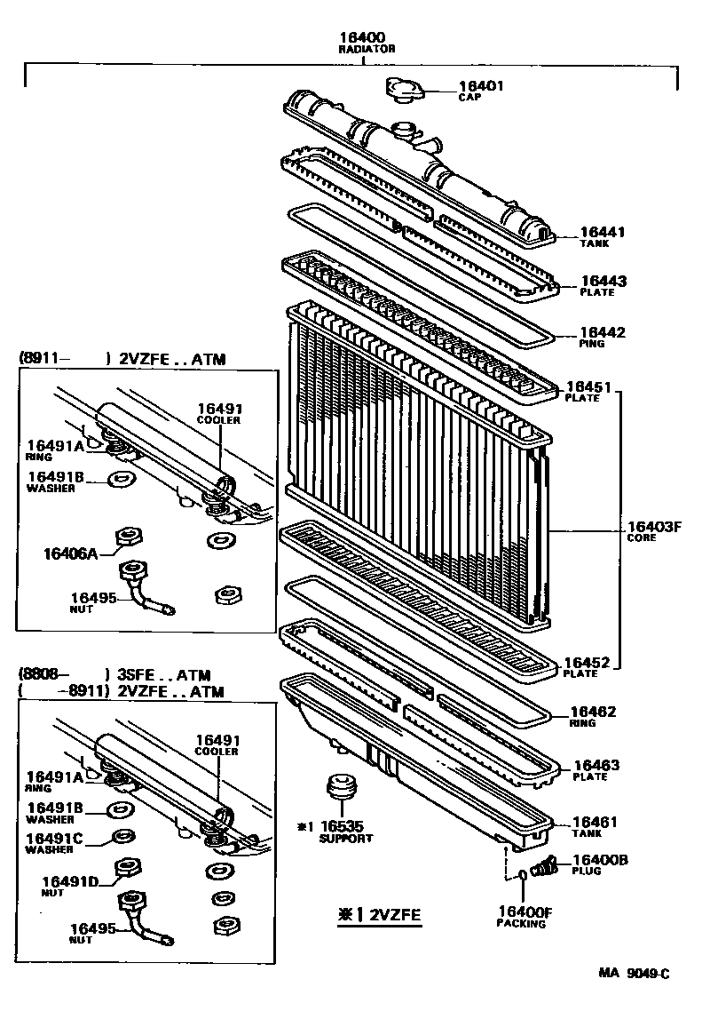 Toyota CAMRY RADIATOR & WATER OUTLET EPC diagram — MA9049C