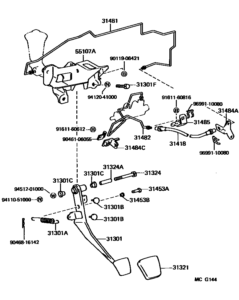 Toyota CAMRY 离合器踏板和挠性软管 EPC diagram — MCG144