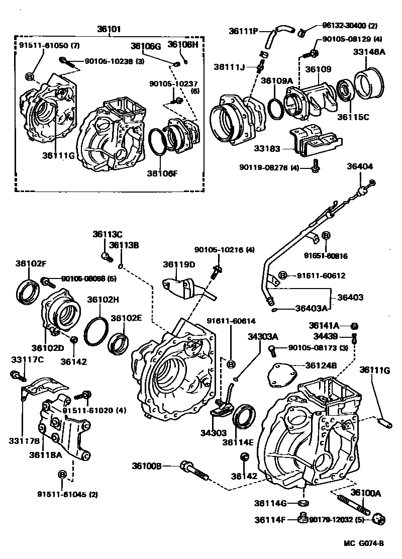 Toyota CAMRY Transfer Case & Extension Housing EPC diagram — MCG074B