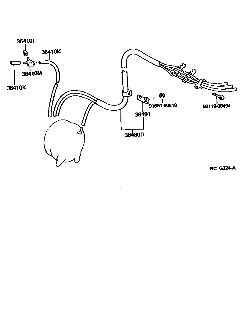 Toyota CAMRY 分动器真空管 EPC diagram — NCG324A