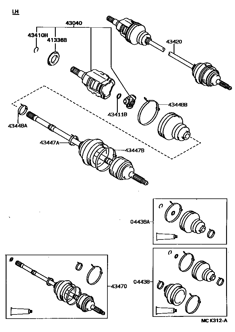 Toyota CAMRY Front Drive Shaft EPC diagram — MCK312A