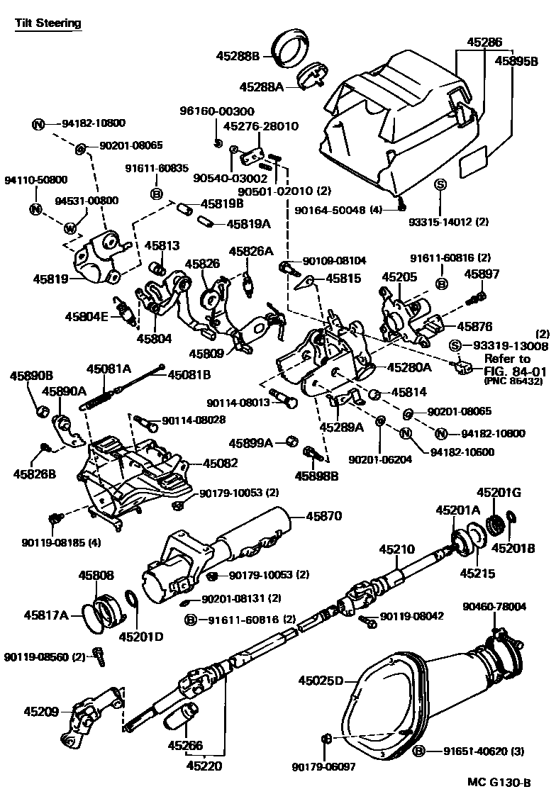 Toyota CAMRY Steering Column & Shaft EPC diagram — MCG130B