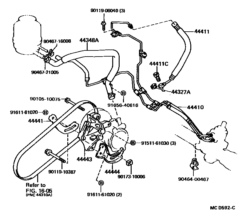 Toyota CAMRY 动力转向配管 EPC diagram — MCD592C