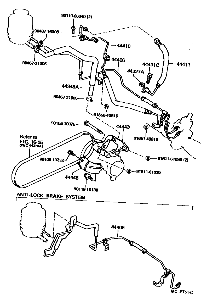 Toyota CAMRY 动力转向配管 EPC diagram — MCF751C