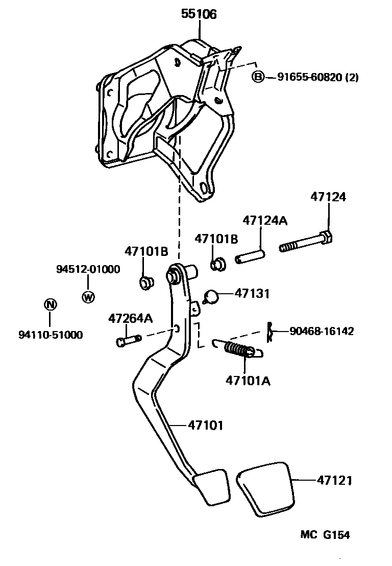 Toyota CAMRY Brake Pedal & Bracket EPC diagram — MCG154