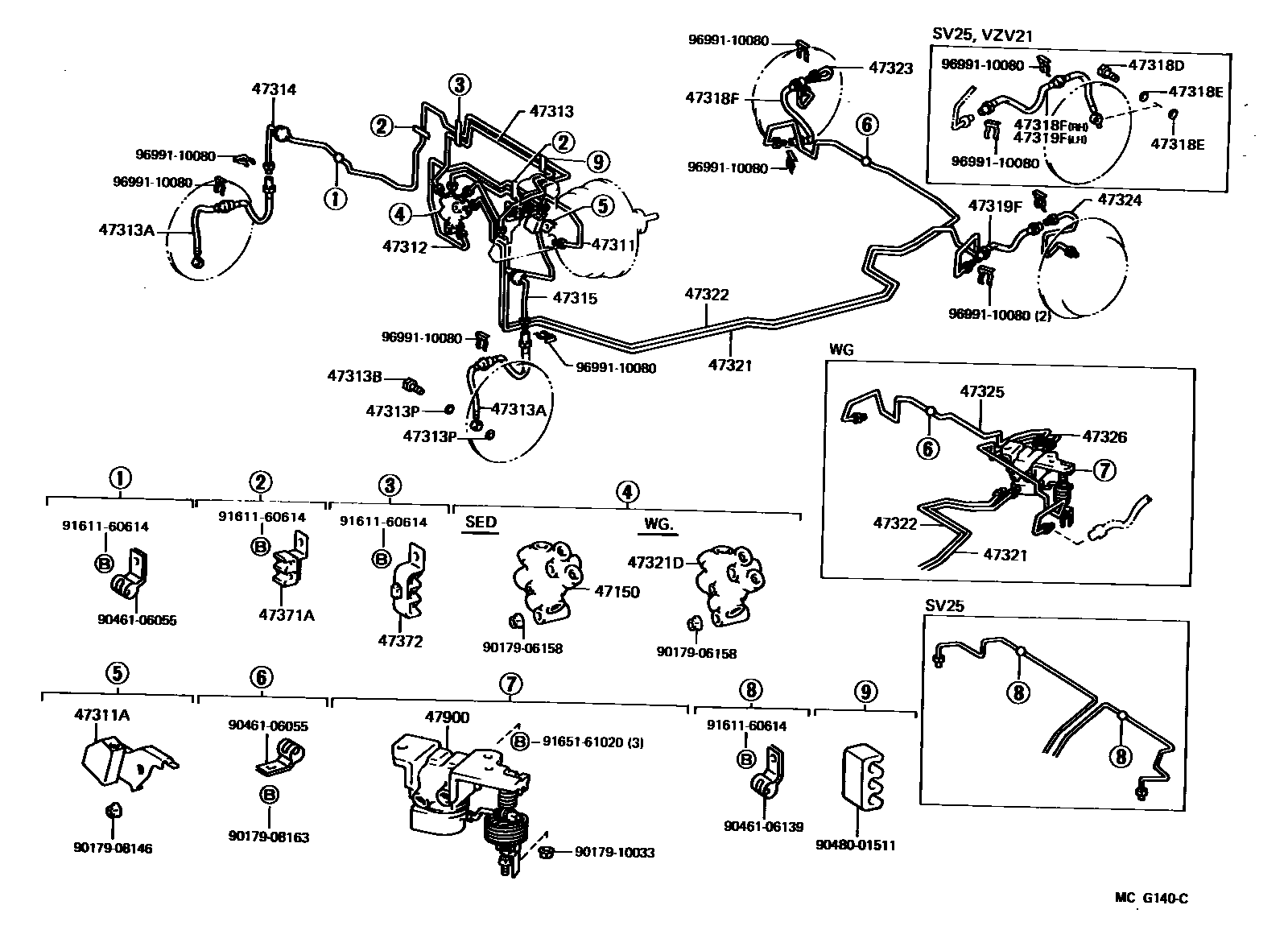 Toyota CAMRY 制动配管和卡箍 EPC diagram — MCG140C