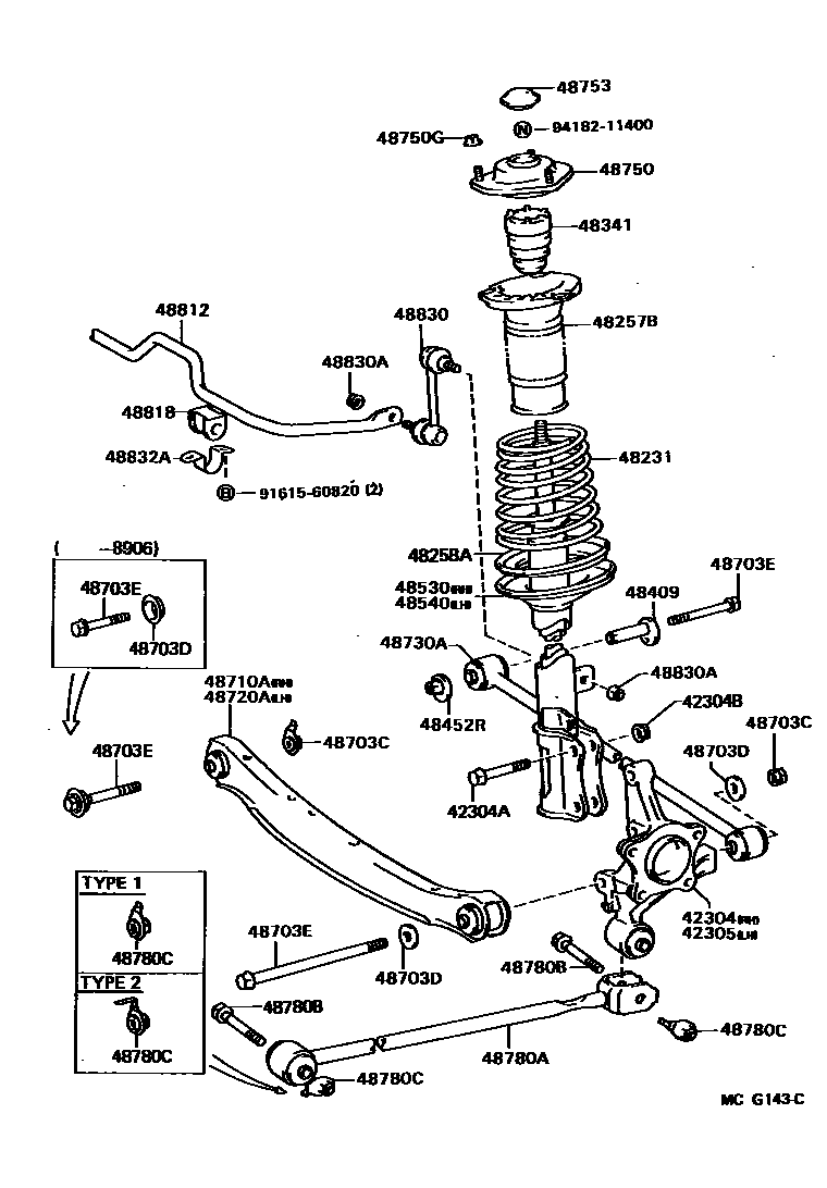 Toyota CAMRY Rear Spring & Shock Absorber EPC diagram — MCG143C