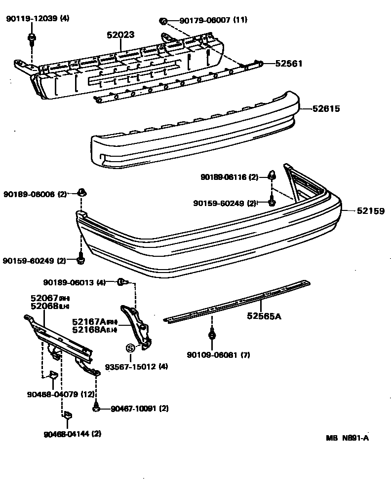 Toyota CAMRY 后保险杠及附件 EPC diagram — MBN891A
