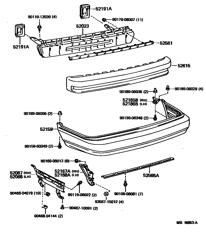Toyota CAMRY 后保险杠及附件 EPC diagram — MBN893A