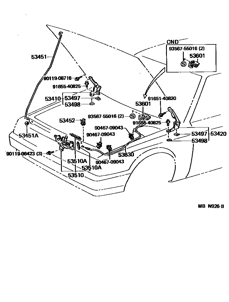 Toyota CAMRY 发动机盖锁和铰链 EPC diagram — MBN926B