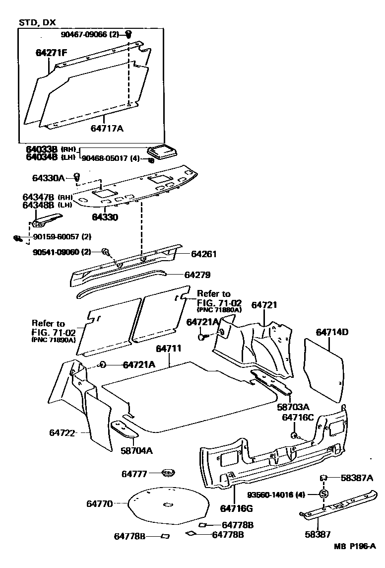 Toyota CAMRY 杂物箱板和行李箱垫 EPC diagram — MBP196A
