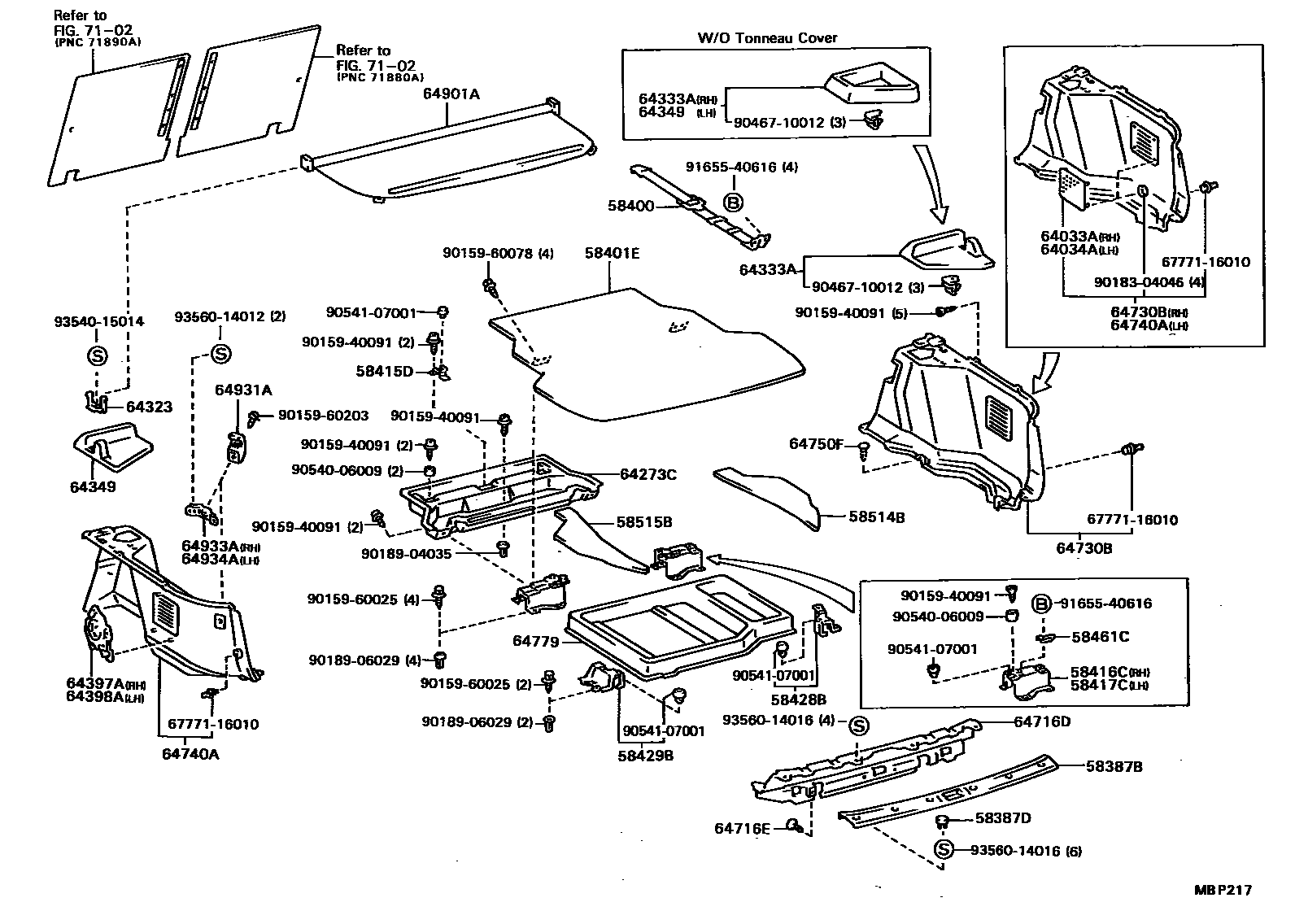 Toyota CAMRY 底板和底板装饰罩 EPC diagram — MBP217