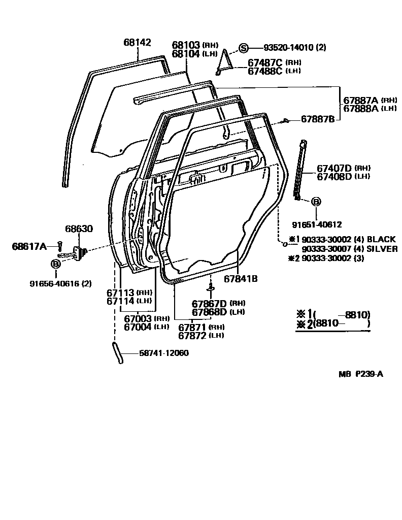 Toyota CAMRY 后门板和后门玻璃 EPC diagram — MBP239A