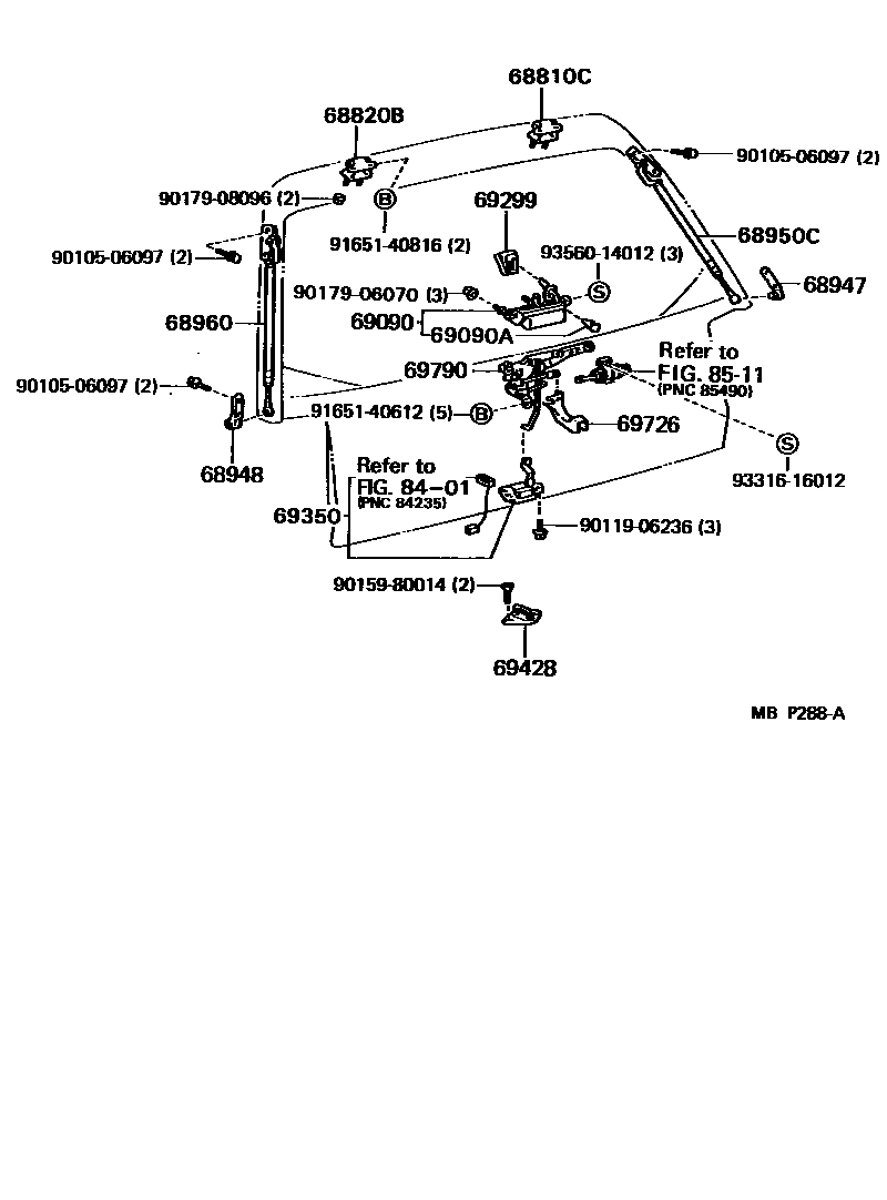 Toyota CAMRY 背门锁和背门把手 EPC diagram — MBP288A