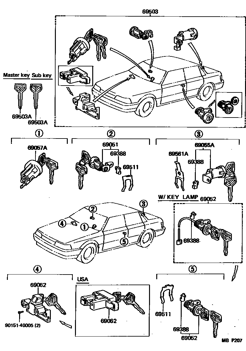Toyota CAMRY 锁芯组件 EPC diagram — MBP207