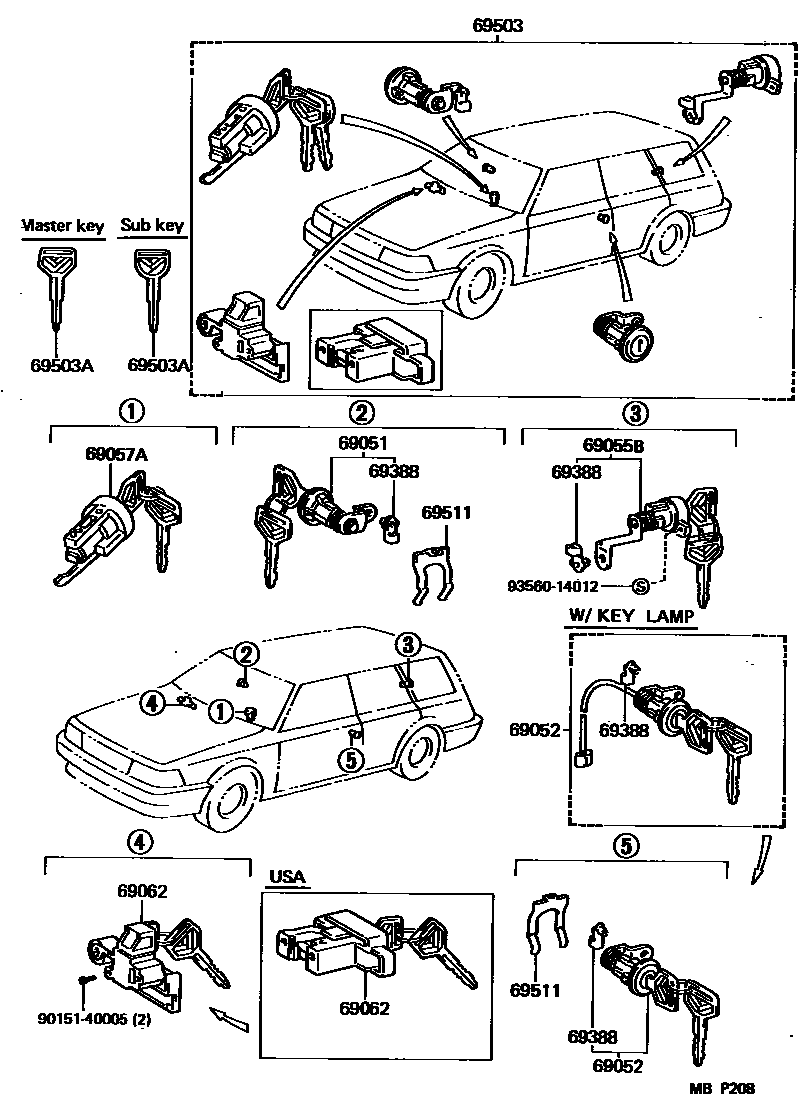 Toyota CAMRY 锁芯组件 EPC diagram — MBP208