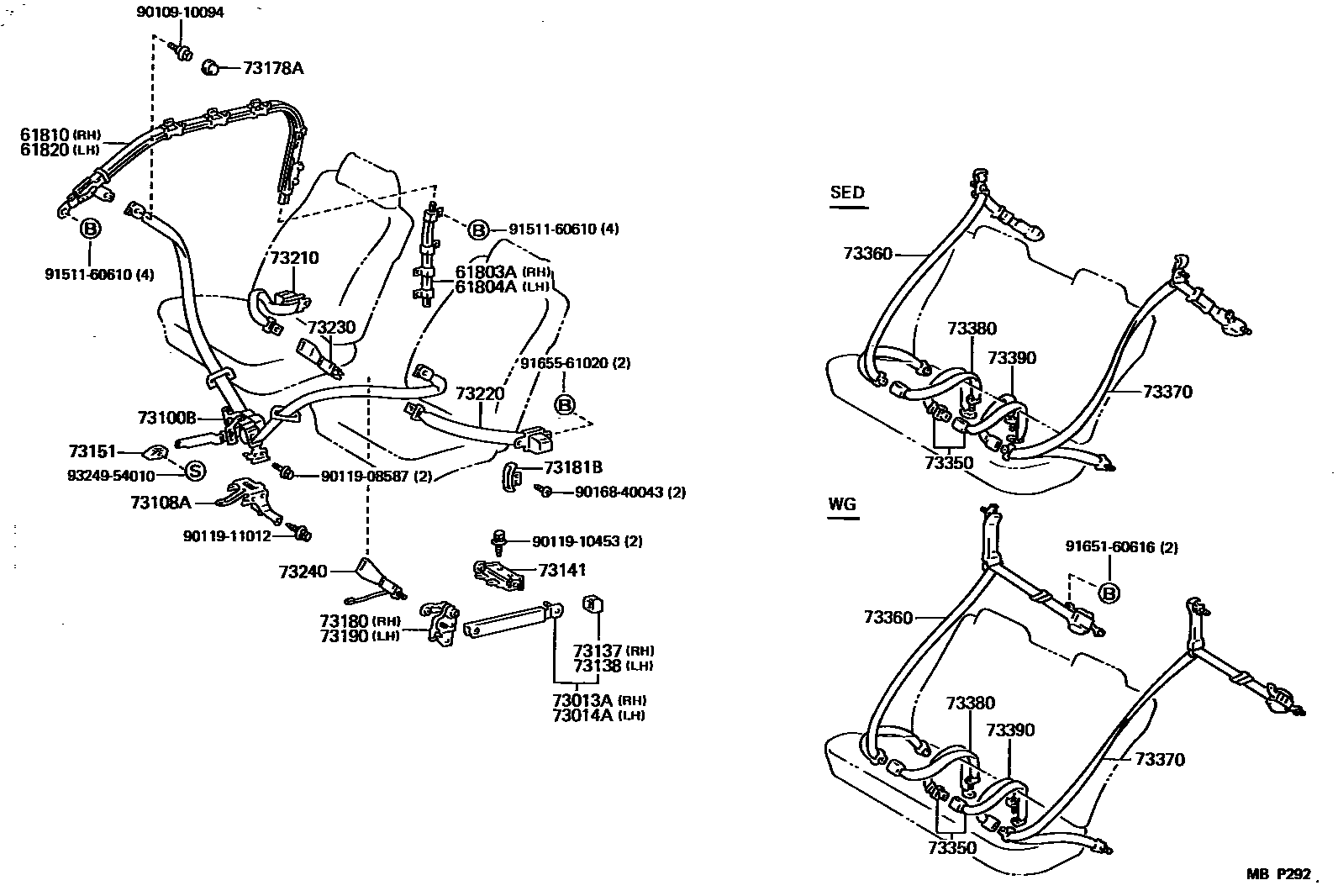 Toyota CAMRY 安全带和儿童保护座椅 EPC diagram — MBP292