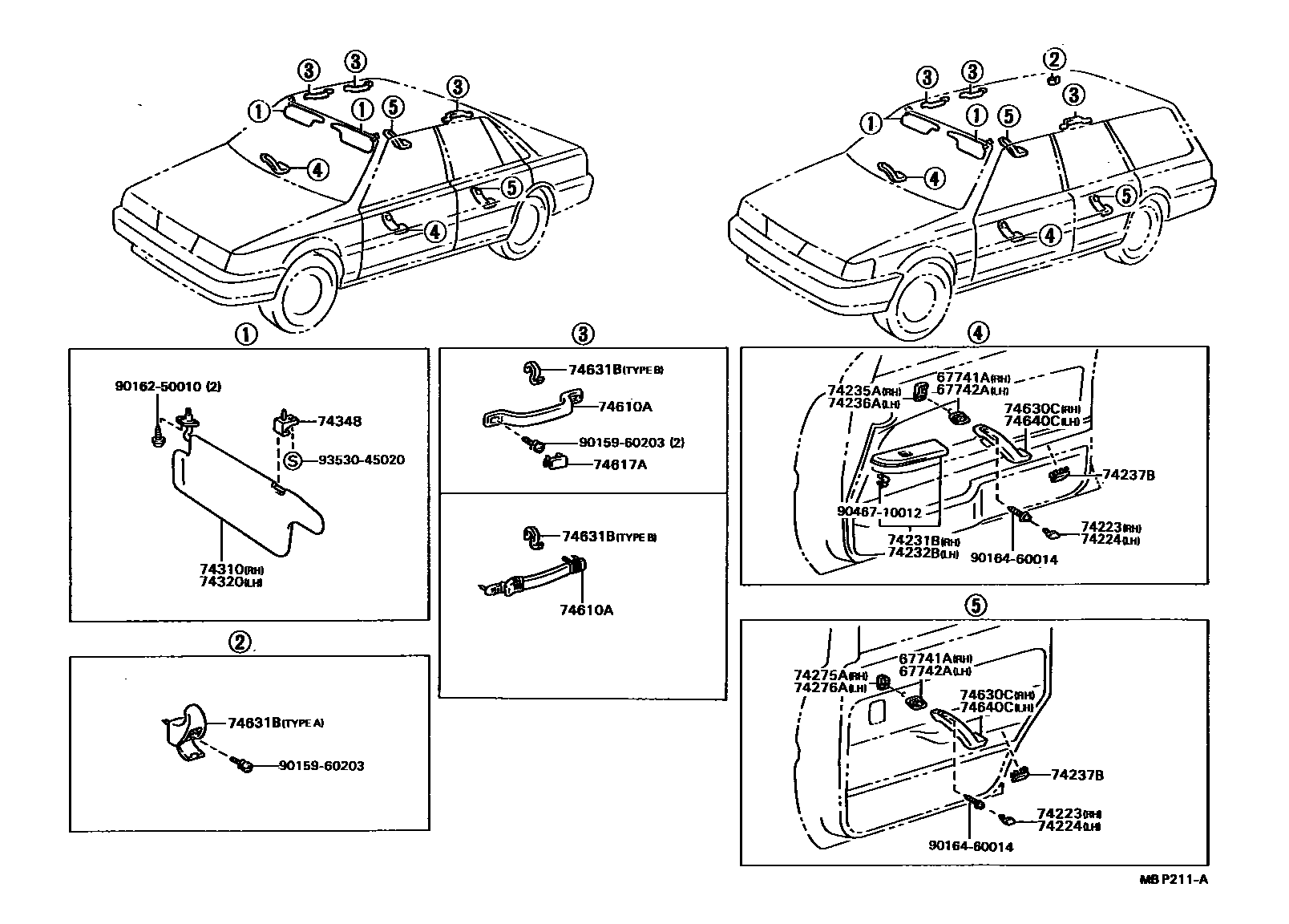 Toyota CAMRY 扶手和遮阳板 EPC diagram — MBP211A