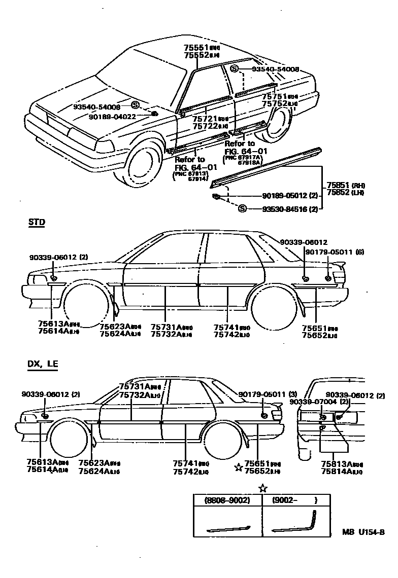 Toyota CAMRY 侧防护条 EPC diagram — MBU154B