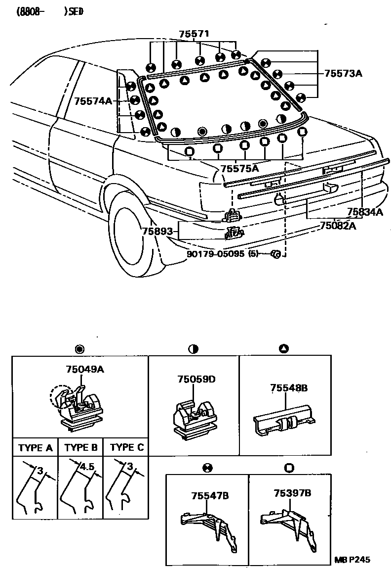 Toyota CAMRY 后防护条 EPC diagram — MBP245