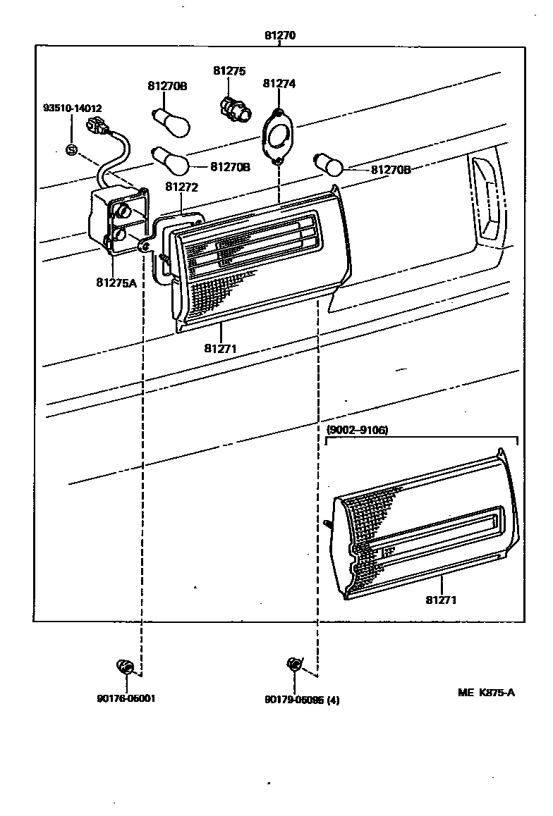 Toyota CAMRY 后牌照灯 EPC diagram — MEK875A