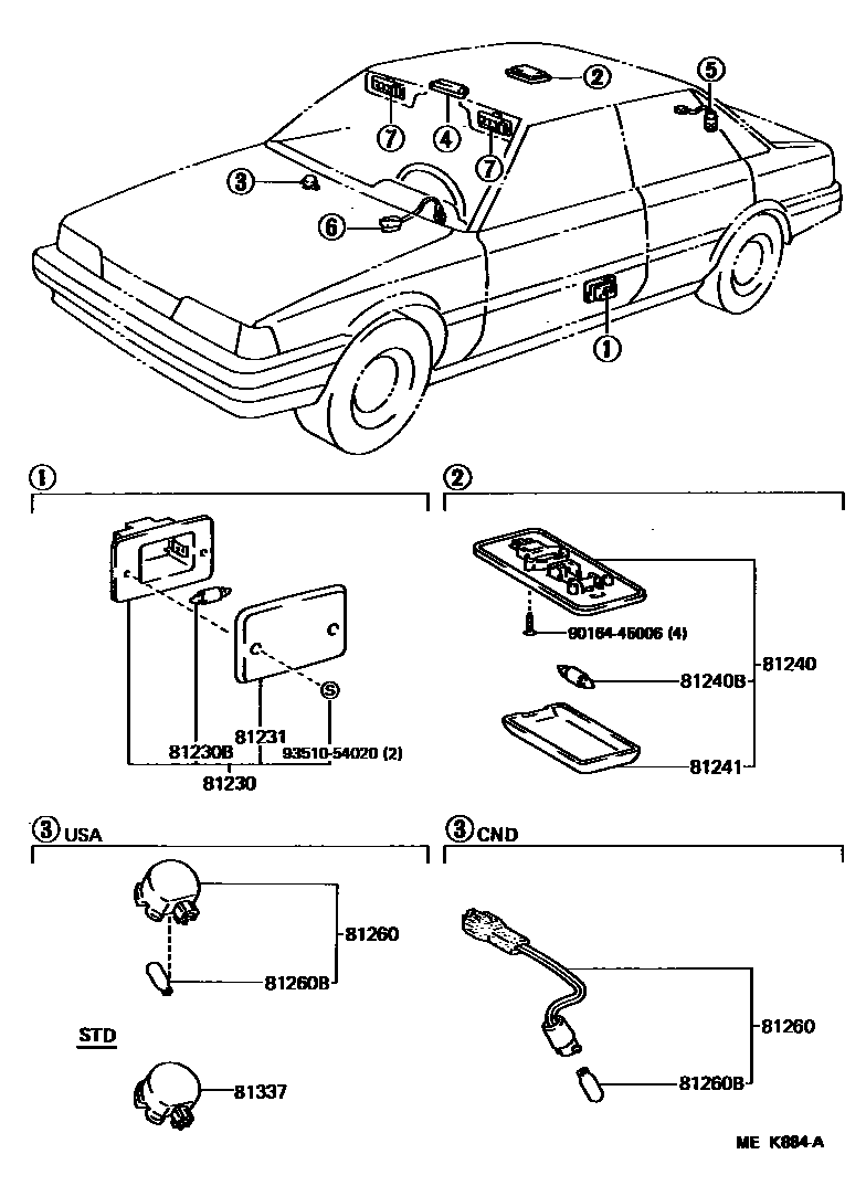 Toyota CAMRY 车内灯 EPC diagram — MEK884A
