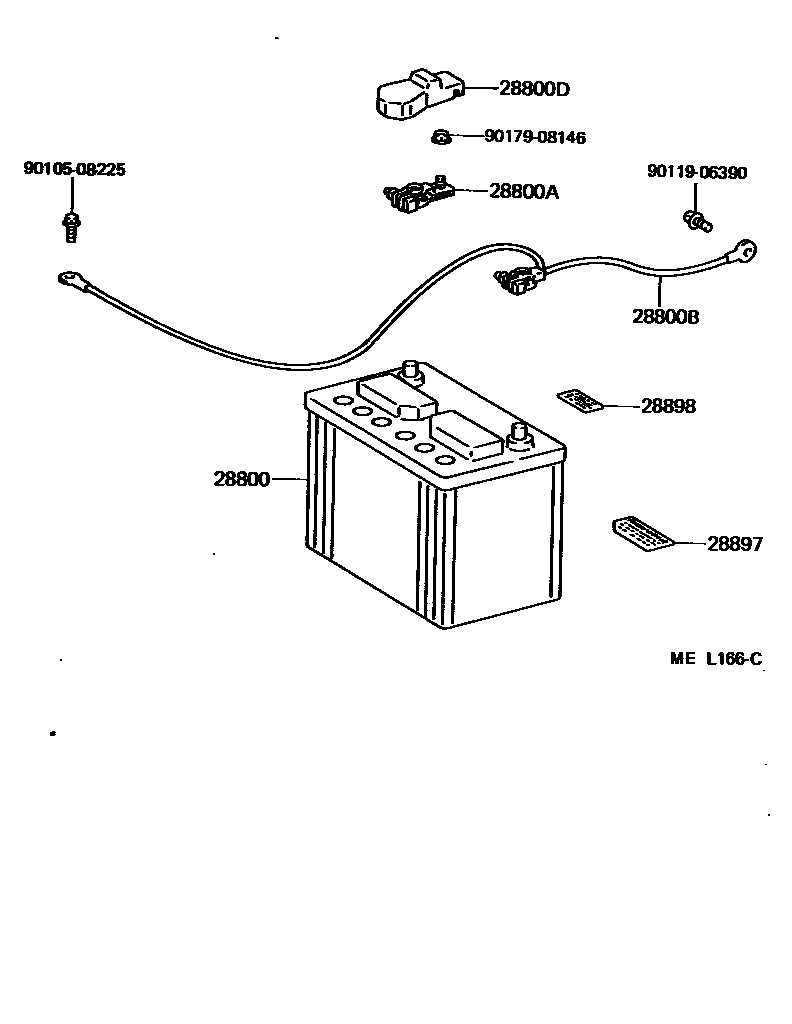 Toyota CAMRY 蓄电池和蓄电池电缆 EPC diagram — MEL166C