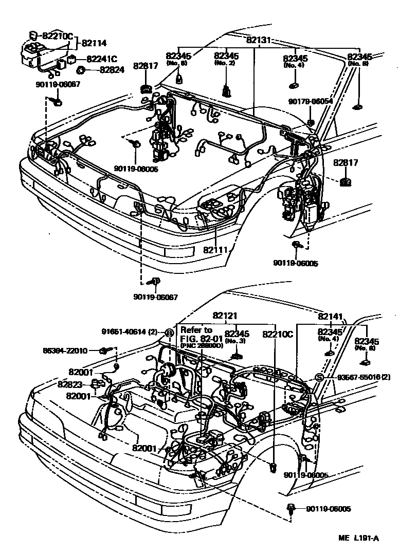 Toyota CAMRY 线束和卡夹 EPC diagram — MEL191A