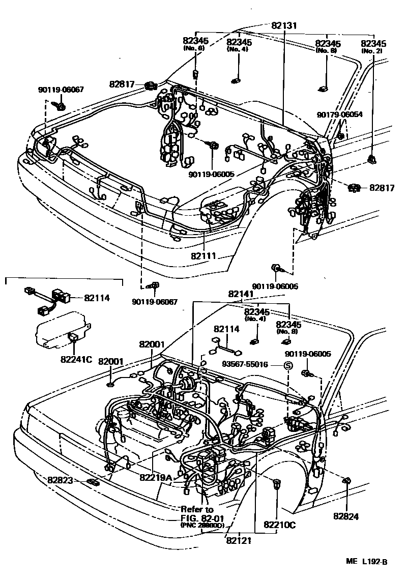 Toyota CAMRY 线束和卡夹 EPC diagram — MEL192B