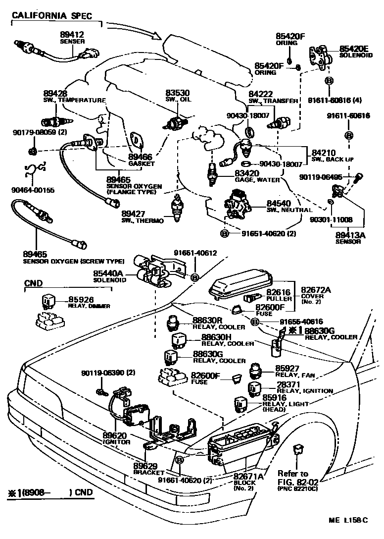 Toyota CAMRY 开关和继电器和ECU EPC diagram — MEL158C