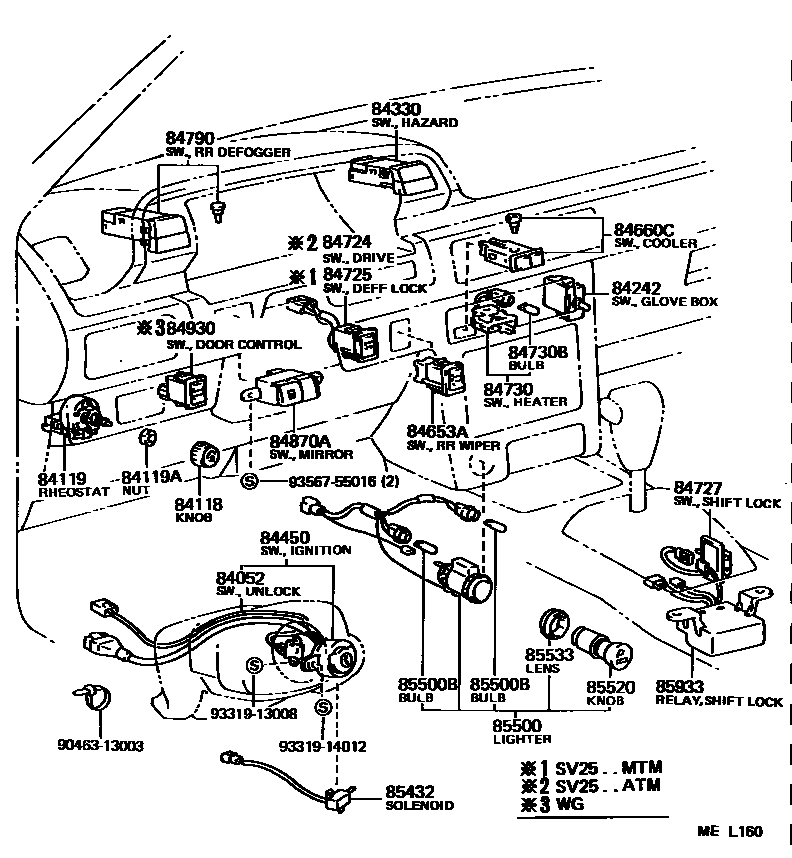 Toyota CAMRY 开关和继电器和ECU EPC diagram — MEL160