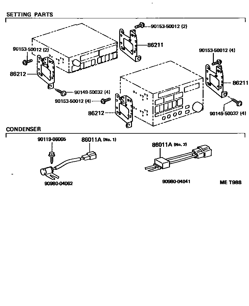 Toyota CAMRY 收音机、放大器和冷凝器 EPC diagram — MET988