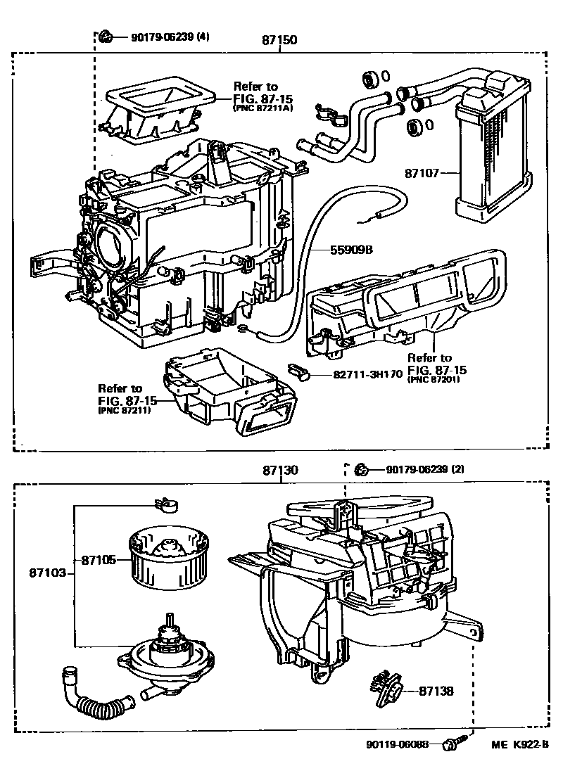 Toyota CAMRY 暖风和空调系统 - 加热装置和鼓风机 EPC diagram — MEK922B