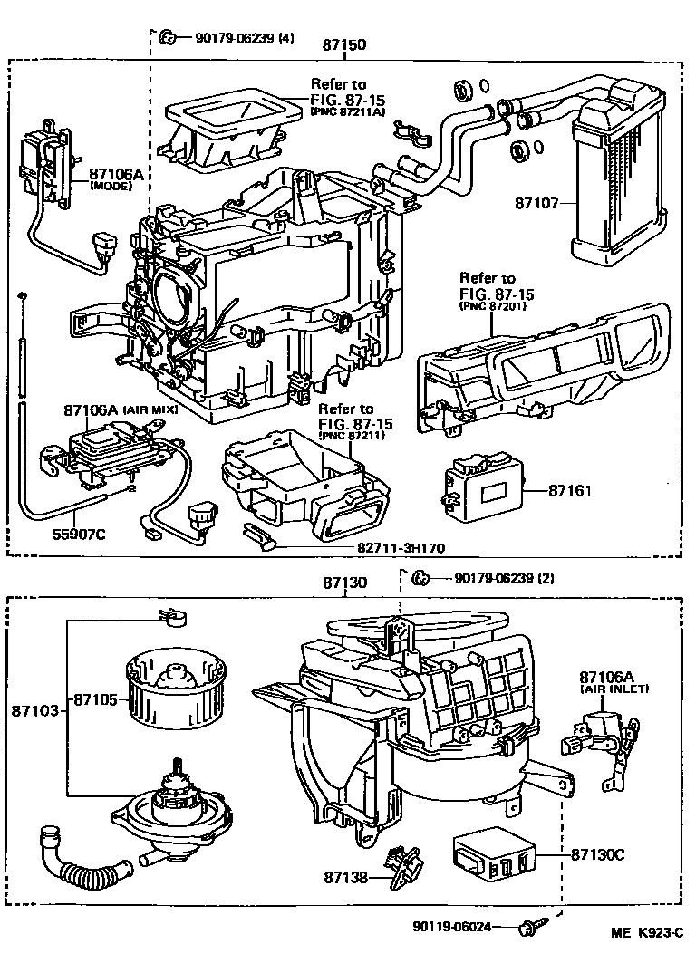 Toyota CAMRY 暖风和空调系统 - 加热装置和鼓风机 EPC diagram — MEK923C
