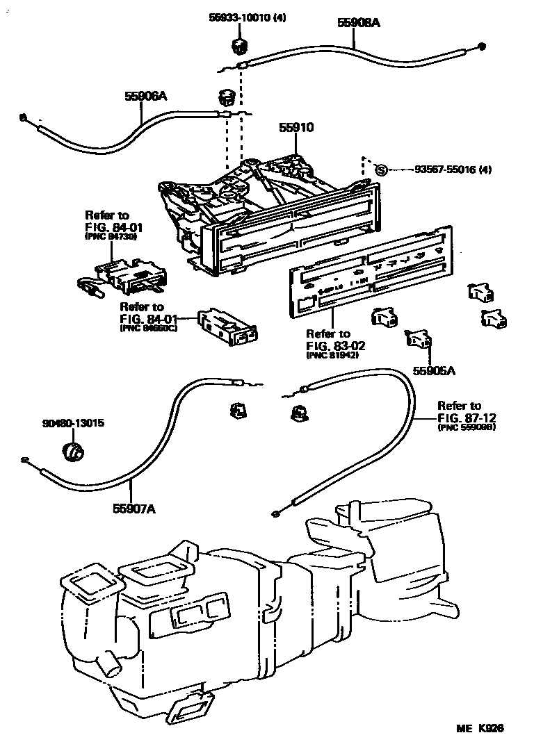 Toyota CAMRY 暖风和空调系统 - 控制器和风管 EPC diagram — MEK926