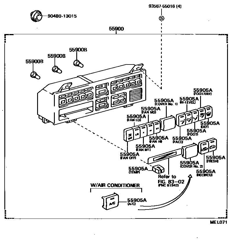 Toyota CAMRY 暖风和空调系统 - 控制器和风管 EPC diagram — MEL071